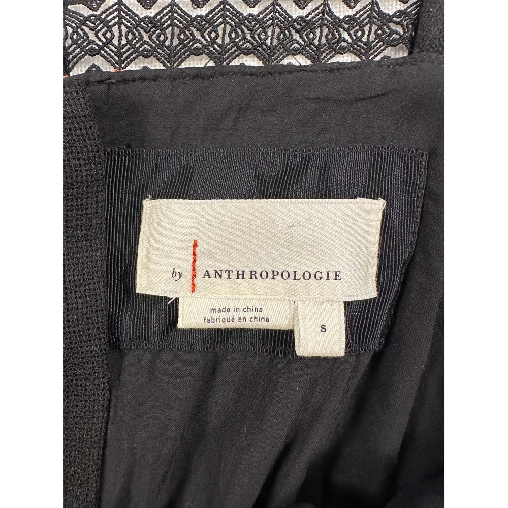 Anthropologie Embroidered Cross Stitch Floral Midi Dress Black Small Lace Trim - Picture 7 of 14